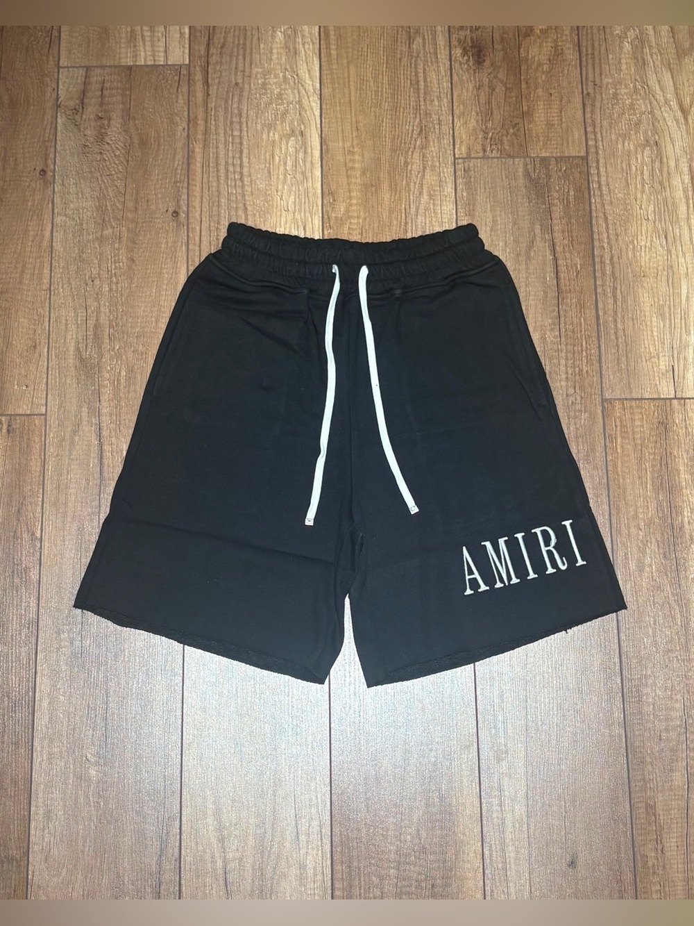 Amiri Mens Plain Black Drawstring Shorts with White Logo Brand New Size Small
